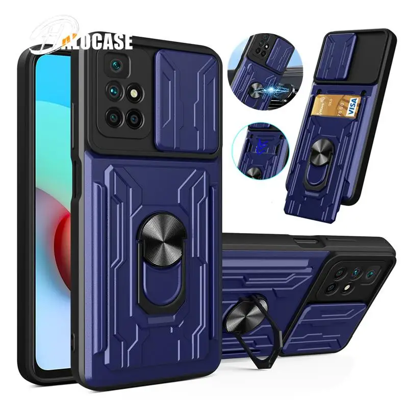 

Shockproof Case For Xiaomi Redmi 10 9A 9C 9T Note 8 9 11 Pro Mi 11T POCO X3 NFC F3 Card Slot Magnetic Holder Cover