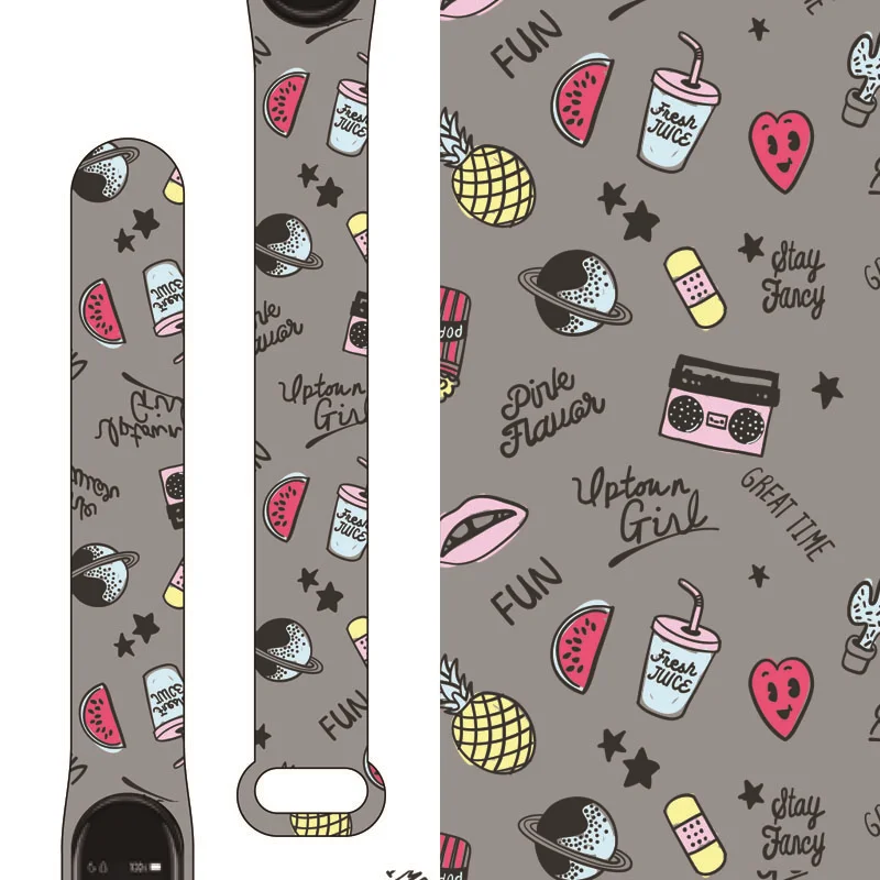 For Mi Band 7 6 5 4 3 Strap Silicone Printing Cartoon Blet Pattern For Xiao Mi6 5 Watch Band Bracelet Smart Sports Fitness Wrist