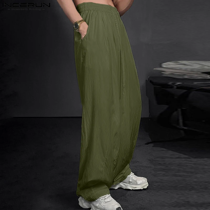 Штаны INCERUN мужские однотонные на шнурке свободные джоггеры повседневные брюки с