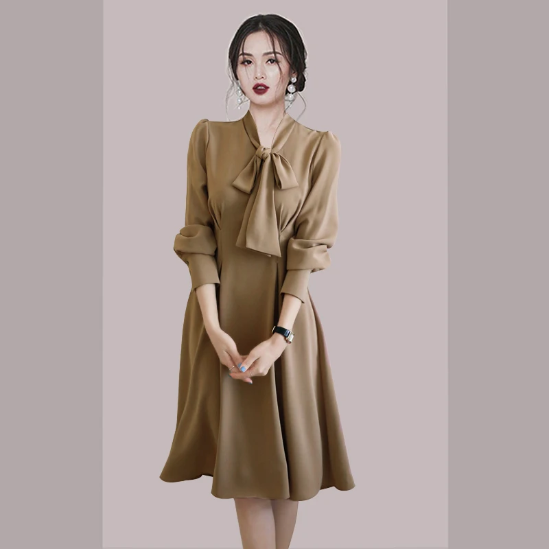 

Однотонные вечерние платья для женщин, новинка 2023, облегающее летнее офисное платье в стиле ампир с V-образным вырезом и бантом, Корейская одежда YCMYUNYAN