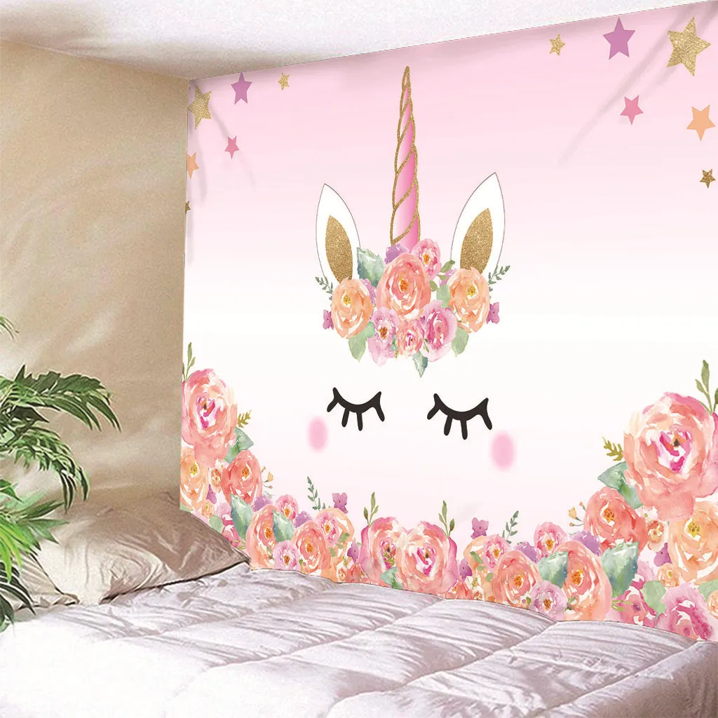 

Custom Florals Unicorn Tapestry Wall Hanging for Wall Polyester Carpet Boho Bedspread Multiple sizes Home Decoration Dropship