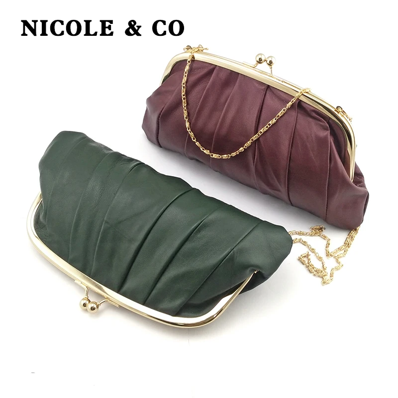 

NICOLE & CO Genuine Leather Long Purse Women Girls Shoulder Bag Card Holder Wallet Phone Bag Real Sheepskin Fashion Change Purse