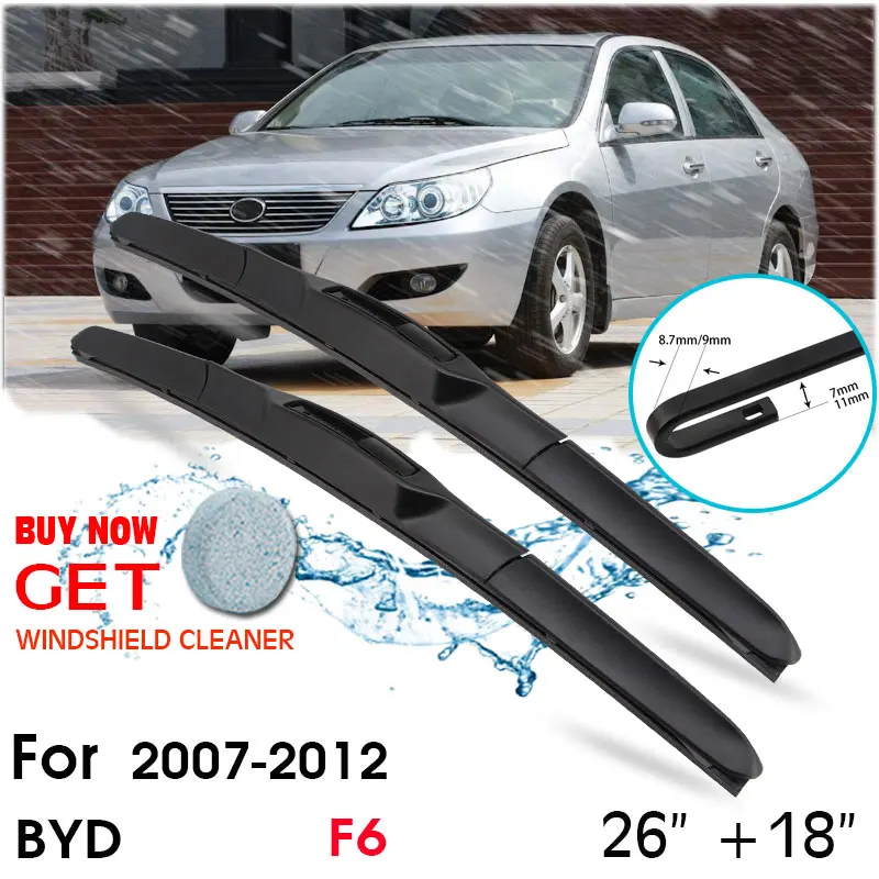 

Car Wiper Blade Front Window Windshield Rubber Silicon Refill Wiper For BYD F6 2007-2012 LHD / RHD 26"+18" Car Accessories