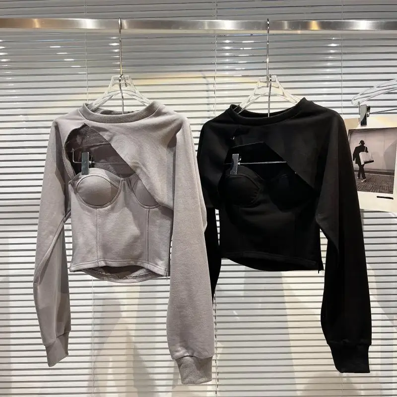 

Online celebrity 2022 spring new catwalk personalized tube top ultra long sleeve two-piece T-shirt sweater y2k kawaii Harajuku