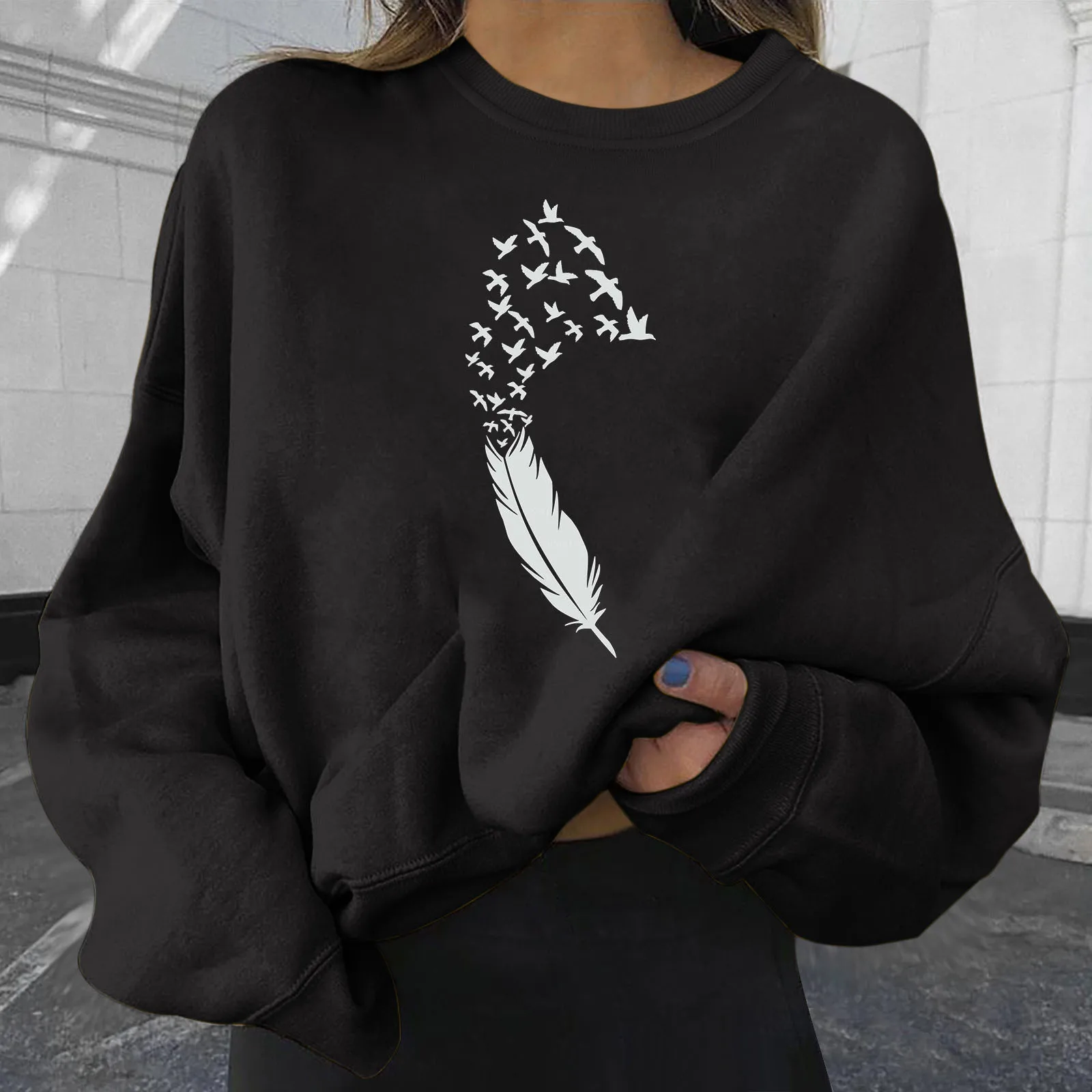 

Sweatshirts For Women Short Crewneck Casual Long Sleeve Print Shirt Cotton Sweatshirt Dress Cowl Neck Side Slit Pockets Hoodie