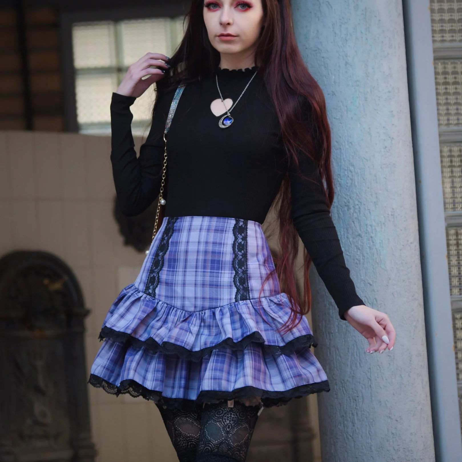 

Gothic Skirts Y2K Harajuku Girl Sweet Lace Plaid High Waist Pleated Skirt Gothic Cute Lolita Cake Mini Skirt Female Clothing