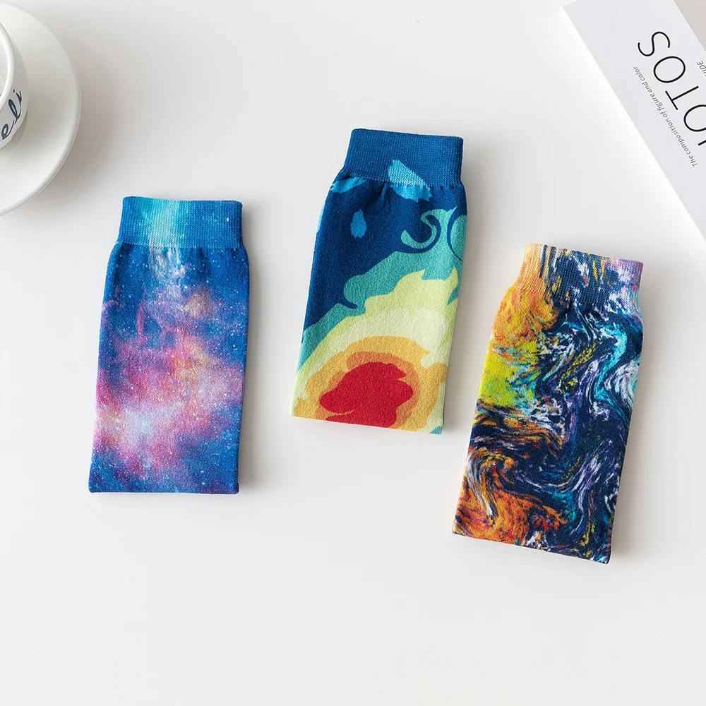 Skateboard Socks Men's Mid-Tube Autumn And Winter Ins Trend Original Illustration Couple Socks Female Street Outside Wear Men's