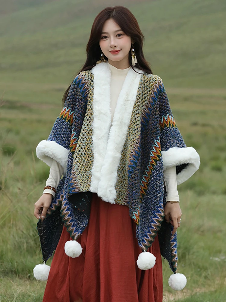 Модный шикарный вязаный зимний винтажный шарф женская накидка в стиле бохо и