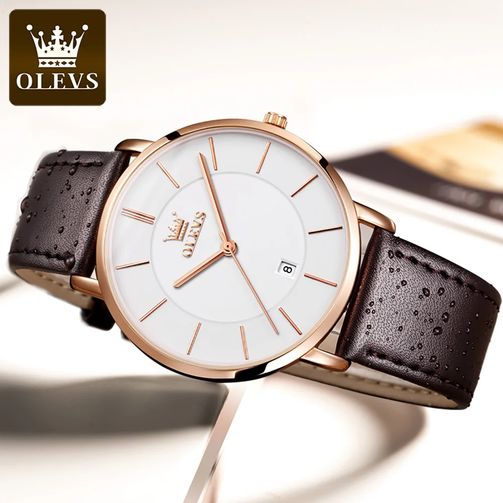OLEVS Couple Watch Men Women Leather Strap Fashion Pair Quartz Watch Waterproof Clock Reloj Hombre Reloj Mujer Lovers Watch