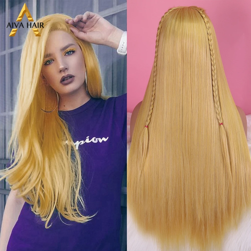 

Парик Aiva светлый Синтетический на сетке с эффектом омбре, термостойкие синтетические кружевные парики для косплея, для чернокожих женщин, п...