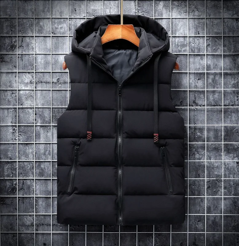 

Autumn Winter 2022 Vest Men Casual Waistcoat Sleeveless Jackets Woih Hooded Warm Mens Vests Bodywarmer Down Vest for Men