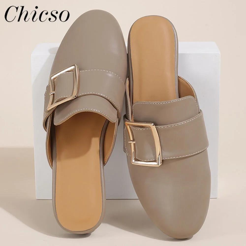 

2023 Mules Women Summer New Elegant Ladies Pointed Toe Chain Comfy Slippers Large-Sized Home Office Beach Sandals