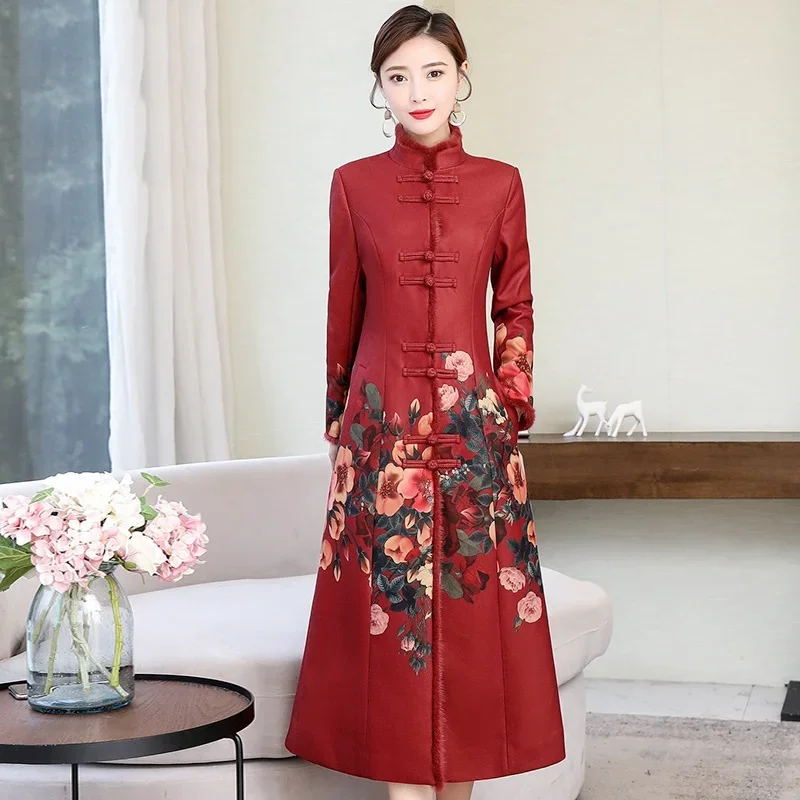 Зимние женские платья 2024 эритровосточные красные с высоким воротником и длинным