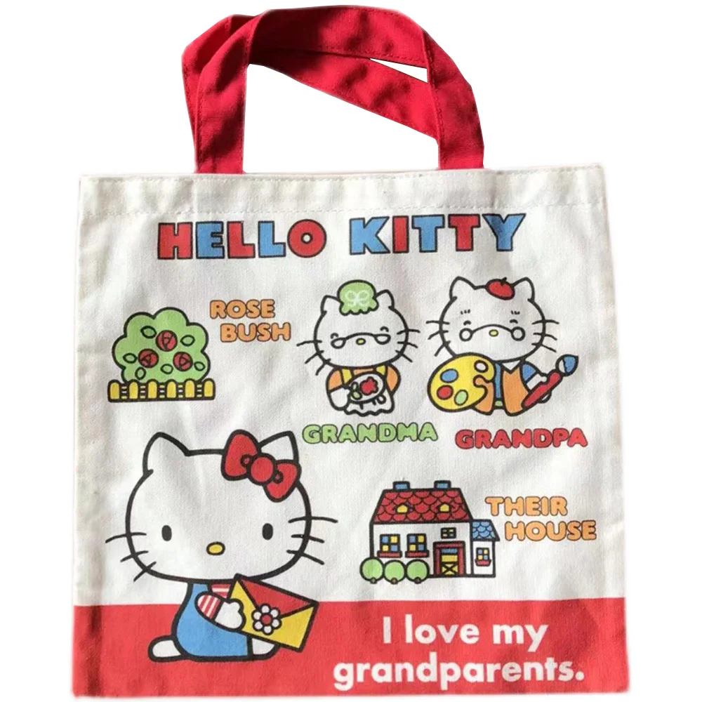 

Kawaii Kitty Sanrioed Series Canvas Tote Bag Cartoon Pattern Storage Bag Cute Shopping Bag Girls Canvas Shoulder Bag Handbag