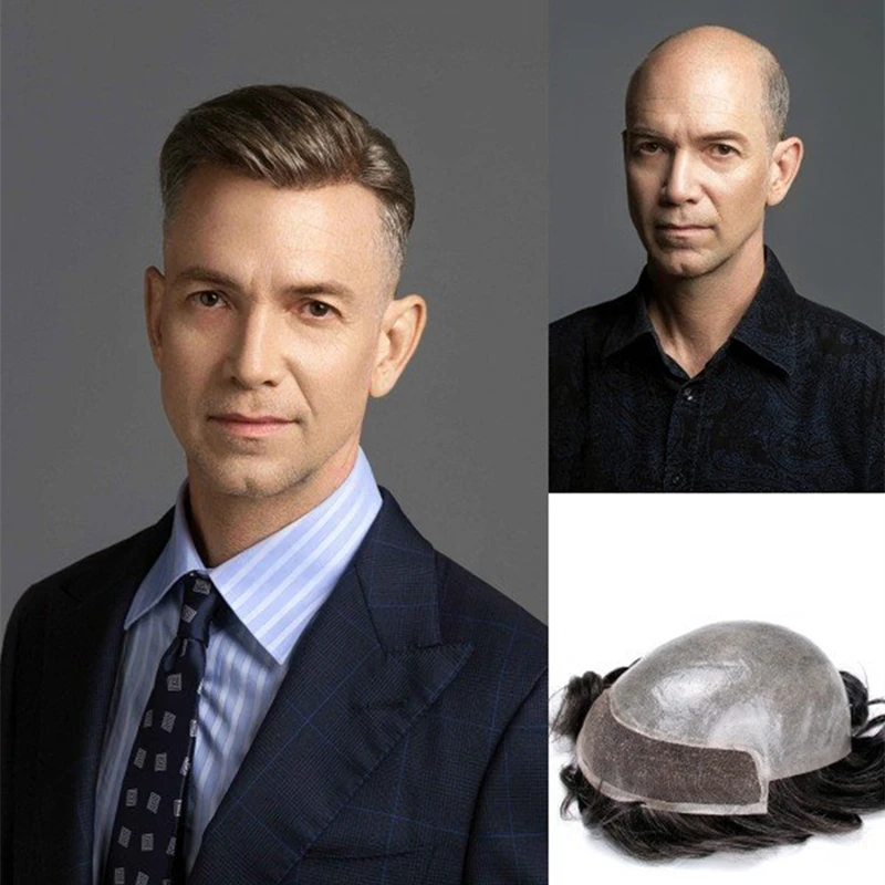 

Bio-Toupee Men Wig 0.06-0.08mm V Skin Lace Front Hair System Unit Male Hair Prosthesis 100% Natural Hairpiece for Men