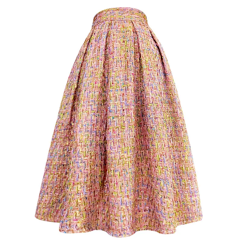 Vintage Small Fragrance Winter Tweed Wool Ball Gown Skirt Women High Waist Thick Princess Party