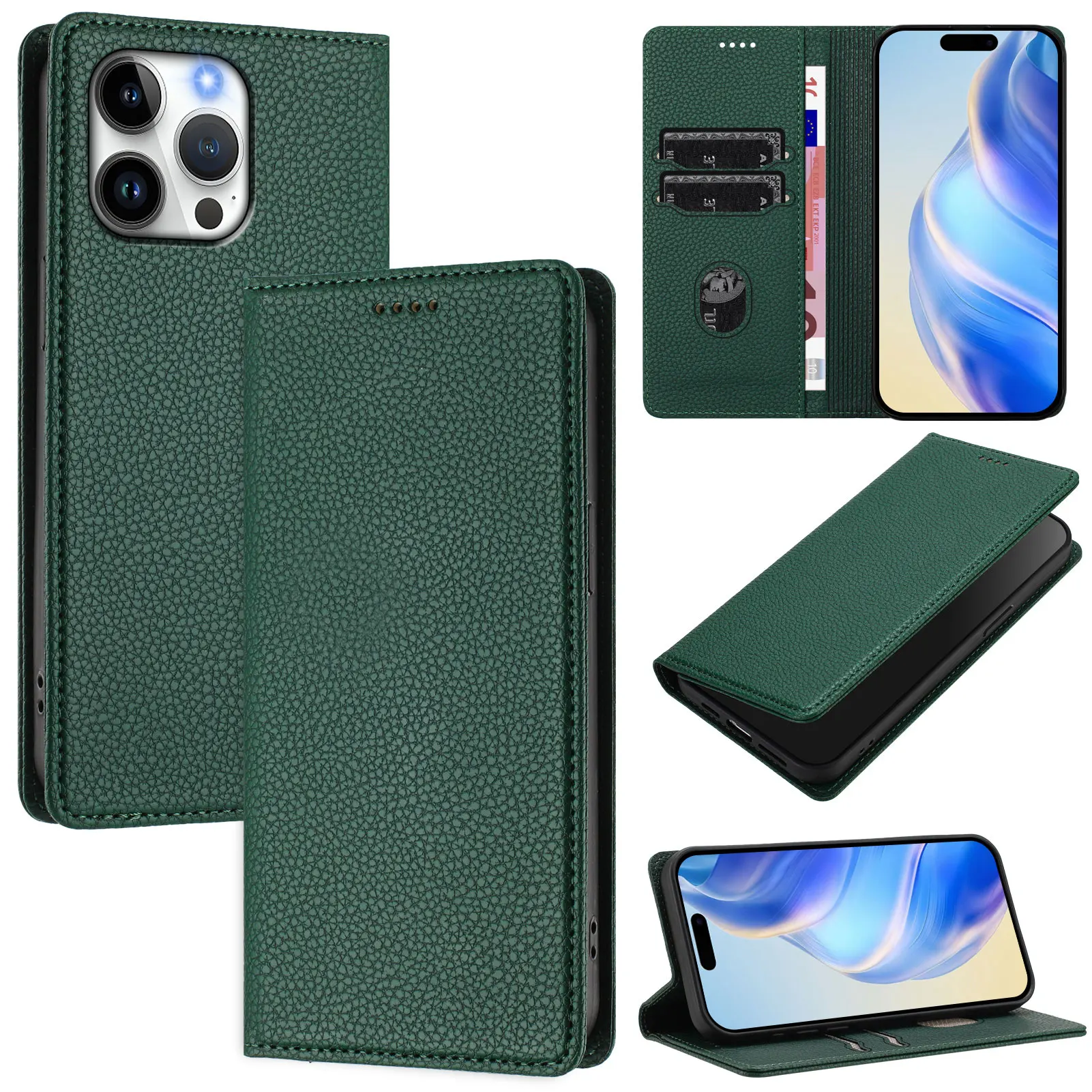 Фото Кожаный чехол-флип с текстурой личи для Redmi Note 11 Pro Plus 11R 11E 11S 10 10T 9 8 7, магнитный чехол для телефона с 2 слотами для карт №2
