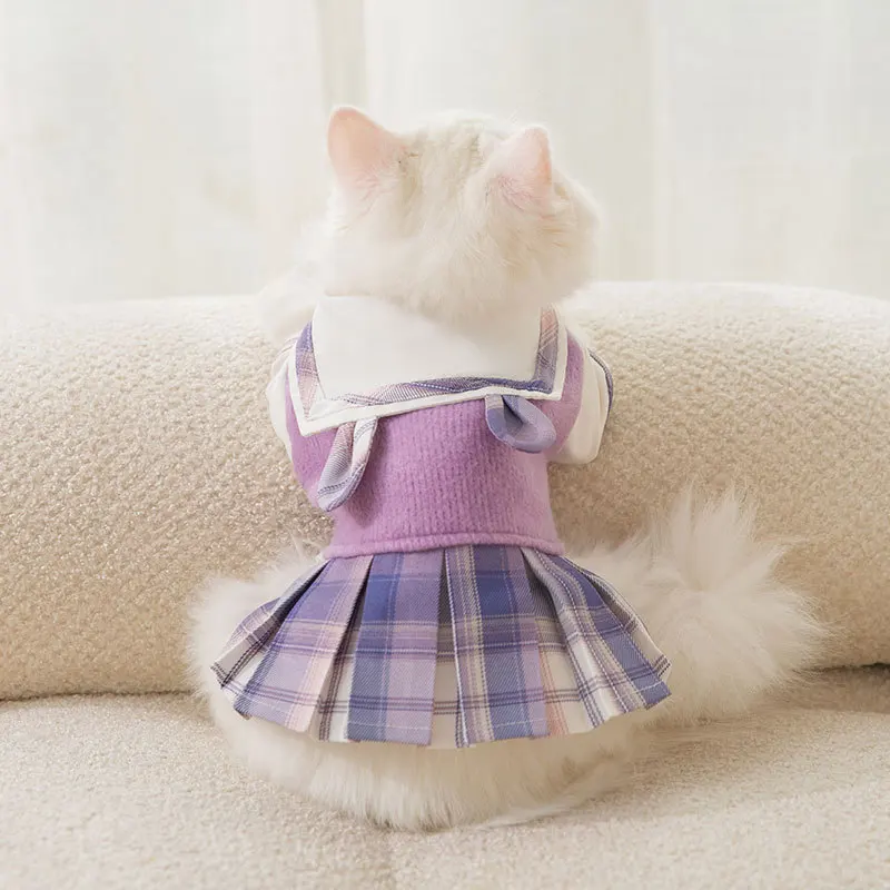 

Autumn Winter Pet Dress Cat Cute Skirt Small Dog Clothes Fashion Sweater Shirt Coat Chihuahua Yorkshire Kitten Plaid Skirt