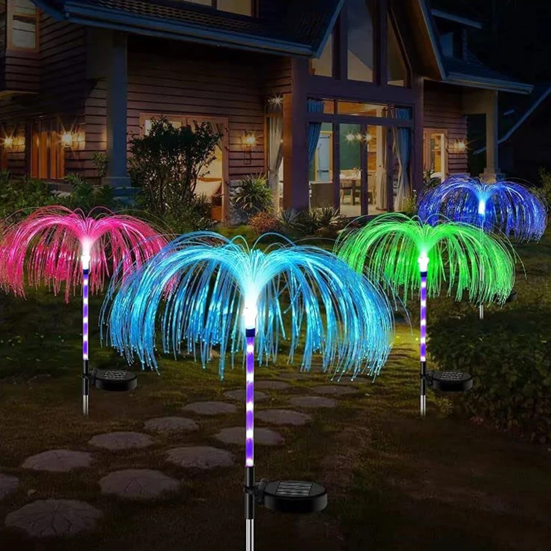 

2pcs 7 Colors RGB Solar Fiber Optic Garden Lawn Lights Outdoor Landscape Path Ground Lamp Waterproof Jellyfish Decoration Light