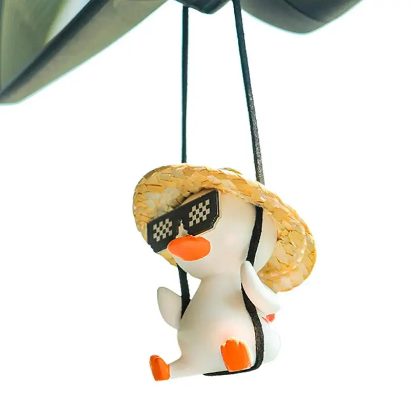 

Cute Swing Duck Pendant Car Accessories Interior Anime Straw Hat Duck Charm Car Rearview Mirror Ornaments Hanging Decor Gift