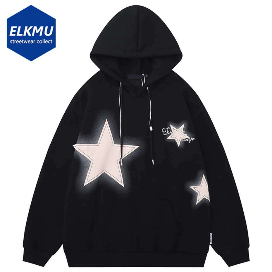 

Vintage Star Hoodie Y2K Oversized Hip Hop Streetwear Harajuku Hoodie Men Hooded Pullver Tracksuit Black Loose Casual Sweatshirt