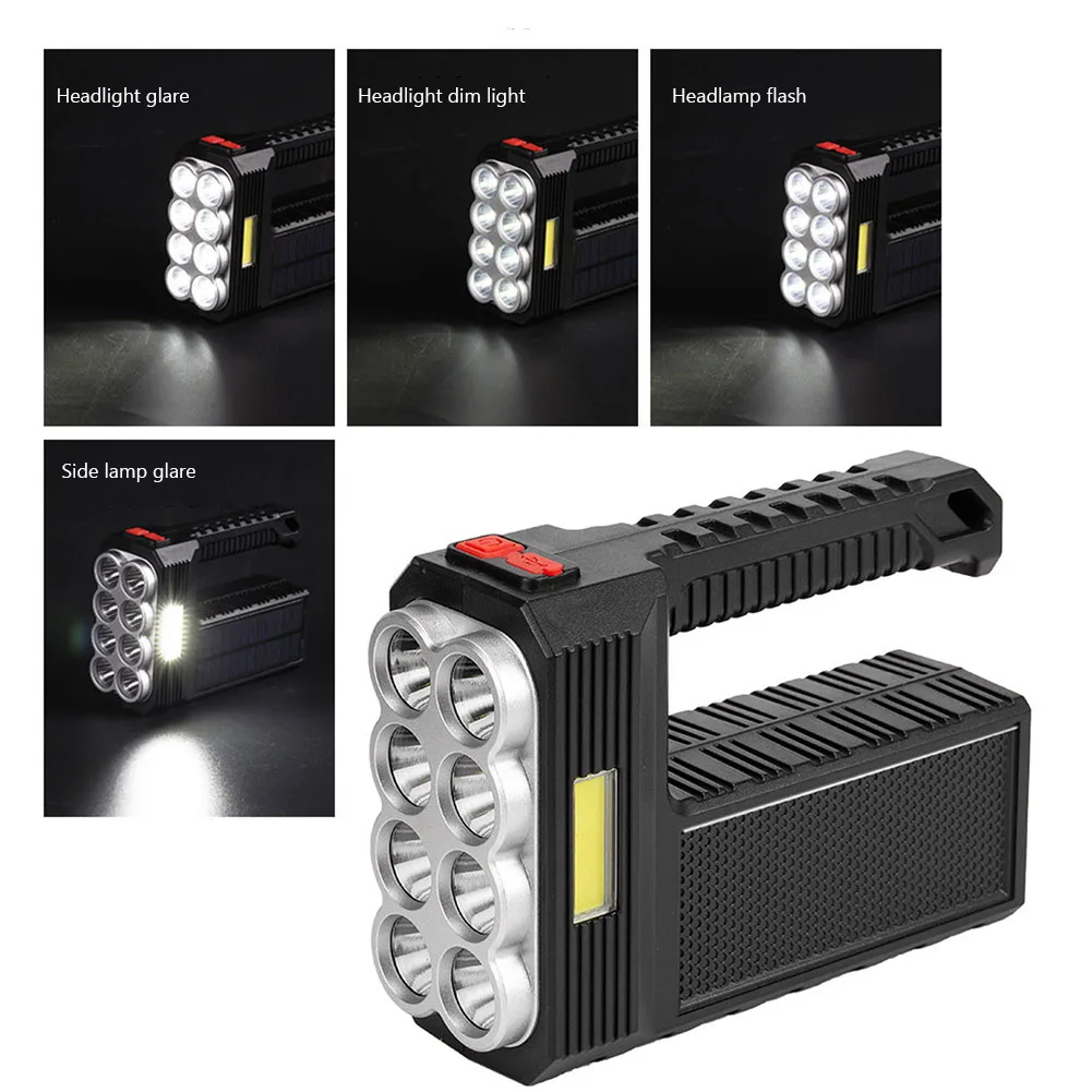 

Powerful LED Flashlight USB Port Solar Charging Torch Light Outdoor Portable Lamp Torches Lighting Instrument Accessories