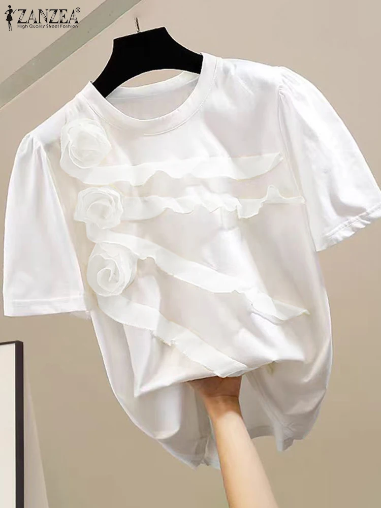 Корейская мода однотонные туники ZANZEA женские футболки с коротким рукавом 2024