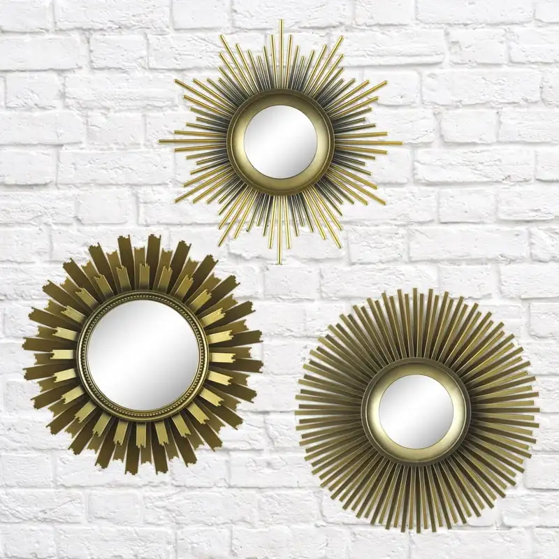 

Round Sunburst Mirror Set in Gold Finish