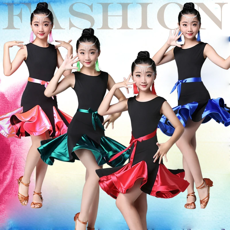 

Girls Ruffle Ballroom Latin Dance Wear Dress Competition Girl Kid Child Salsa Tango Cha Cha Performance Practice Flower Skirt
