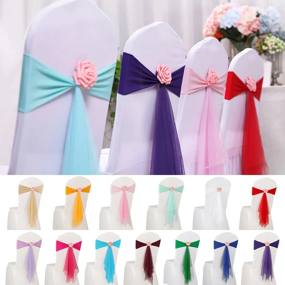 

Эластичный пояс для стула из спандекса, органза со съемными искусственными цветами розы для свадьбы, банкета, вечеринки в честь Дня Рождения, 20 шт.