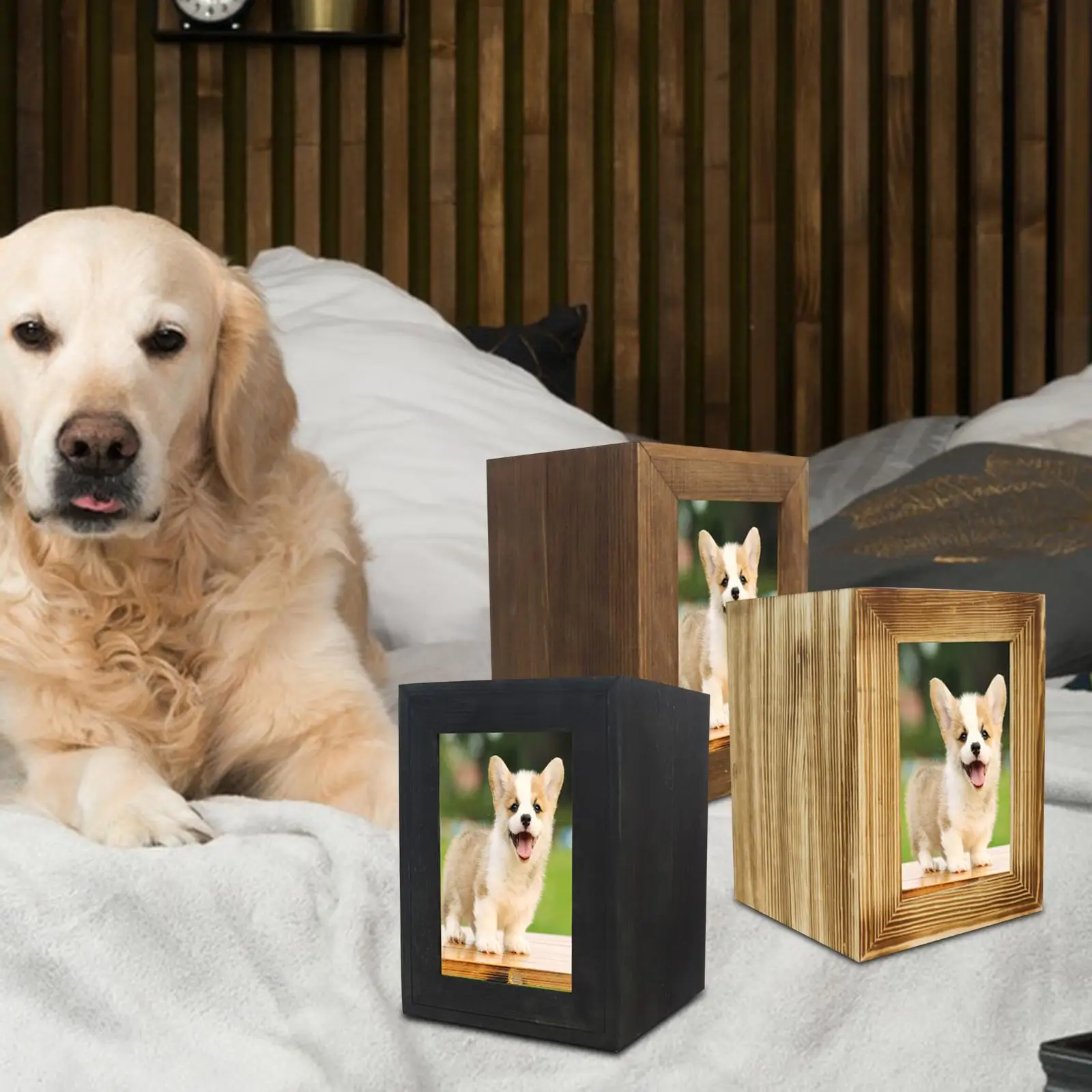 Wooden Pet Urn for Dogs Cats Ashes Small Animal Funeral Remembrance Casket Photo Frame Memorial Keepsake Box Supplies images - 6