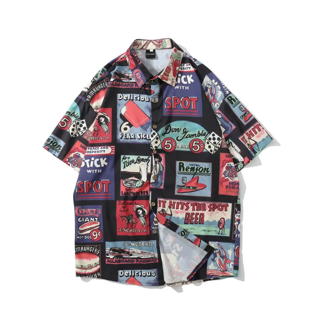 

2022 Summer Hot Sell New Men Vintage Beach Shirt Fashion Hip Hop Short Sleeve Hawaiana Shirts Mens Oversized Casual Tops Koszula