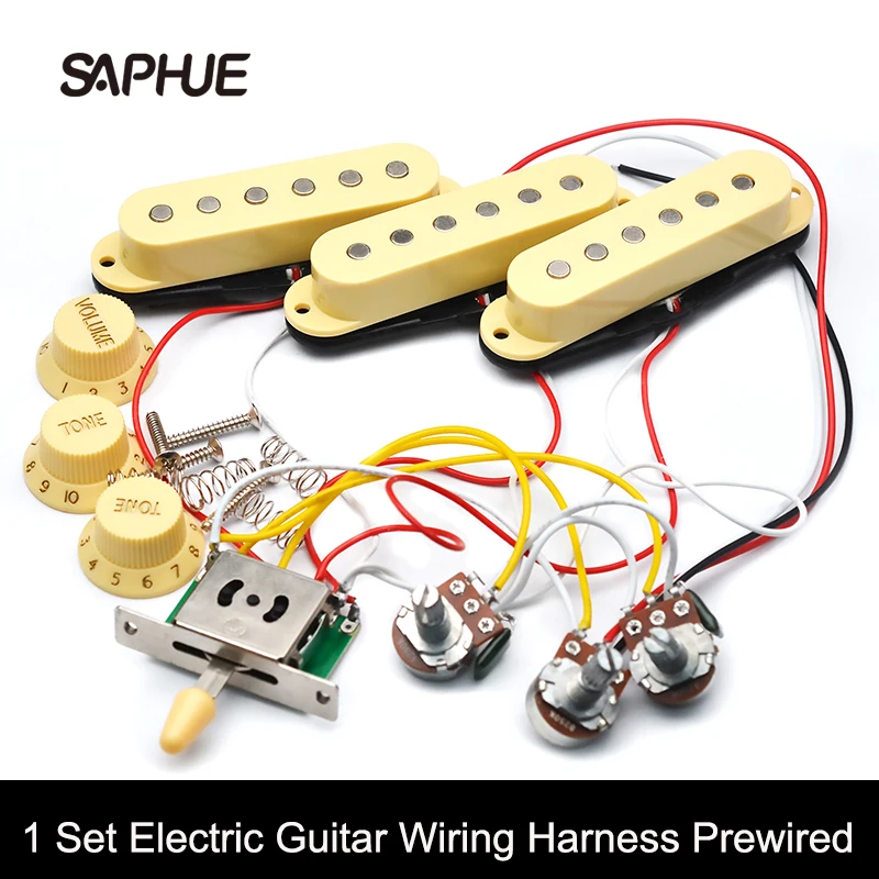 

Electric Guitar Wiring Harness Prewired with Pickup and 5-way Switch 2T1V SSS Pickup for ST Guitar Cream Color