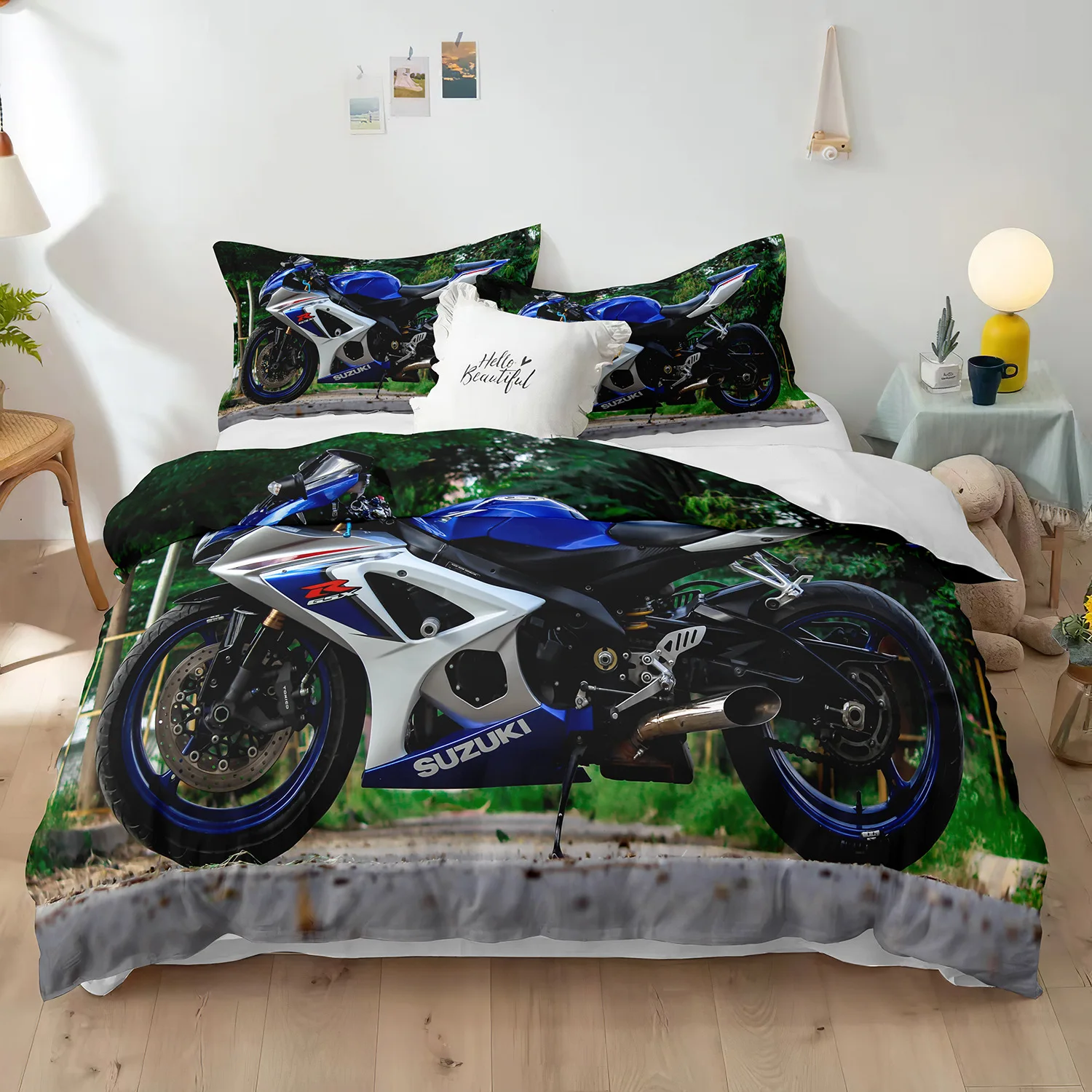 

Dirt Bike Duvet Cover Set 3D Racing Motocross Bedding Set for Teen Motorcycle Rider Extreme Sports Polyester Comforter Cover