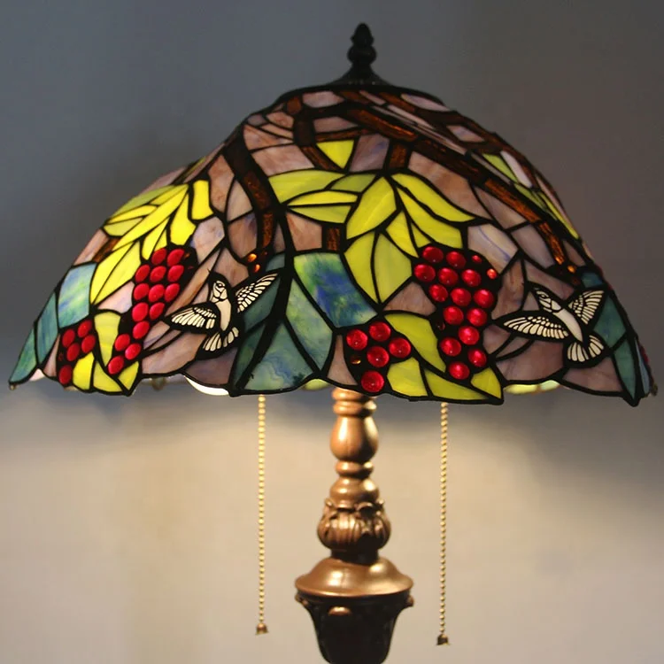 

LongHuiJing Tiffany Style Stained Glass Floor Lamp Handmade 16-inch Wide Lampshade With Antique Colored Base