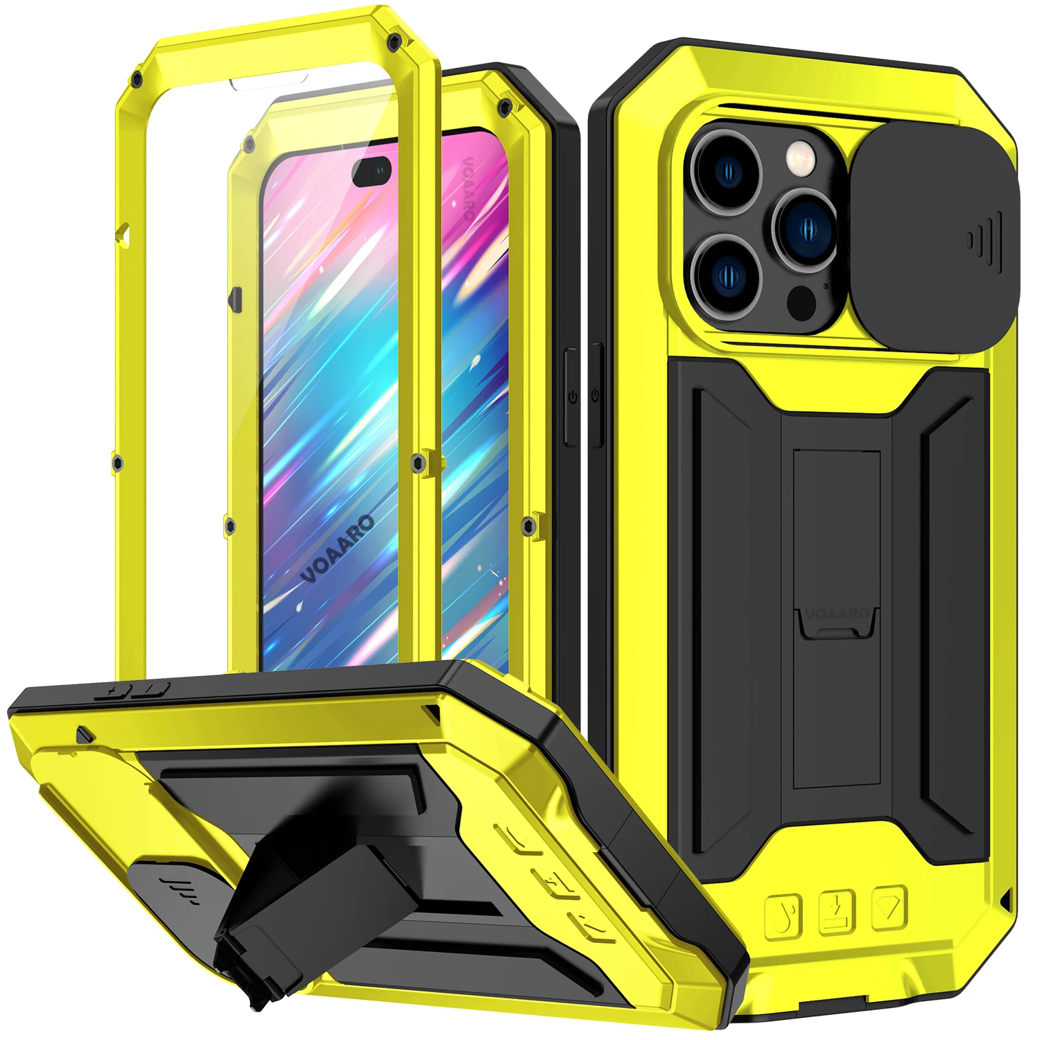 

For IPhone 14 Pro Max Plus Metal Case Heavy Military Grade Rugged Durable Aluminum Case with Stand Holder Screen Protector Film