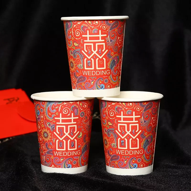 

2023New Disposable Wedding Paper Cups Thicken Paper Cups Wedding Supplies Drinking Cups