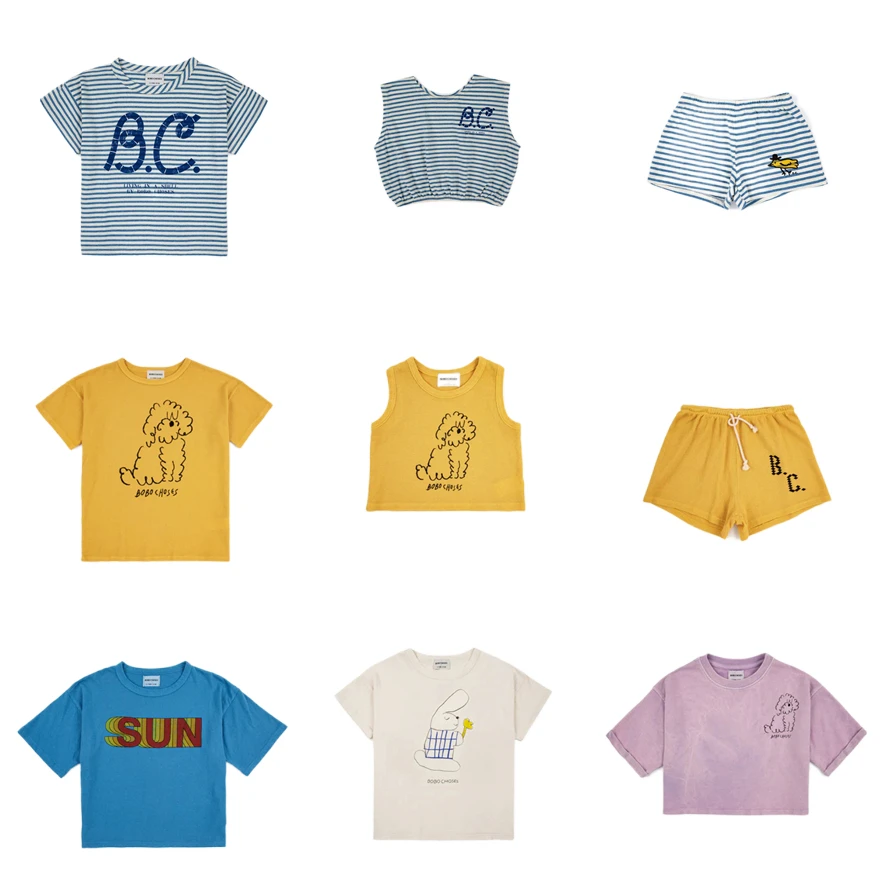 

Children's Clothes Suit 2023 Summer New Bc Brand Baby Boys Girls Yellow Cartoon Dog T Shirts Shorts Kids Set Sleeveless Vest