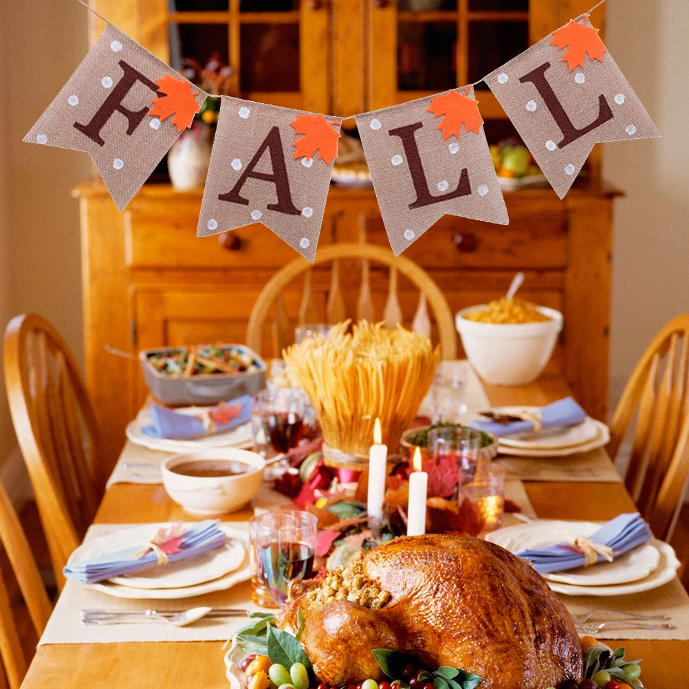 

1Pc 2M Banner Creative Maple Leaf Bunting FALL Letter Flags for Home Decorative Thanksgiving Day