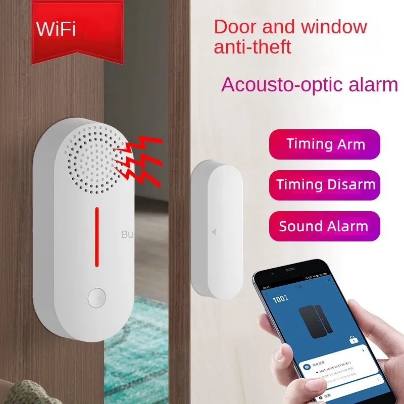 

Tuya WiFi Sound Door & Window Magnetic Detector Timing Arm And Disarm Alarm Smart Home Remote Control Supports Google Alexa