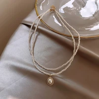 double deck choker necklace for women pearl beaded for women girls party wedding chain necklace jewelry 2022 new