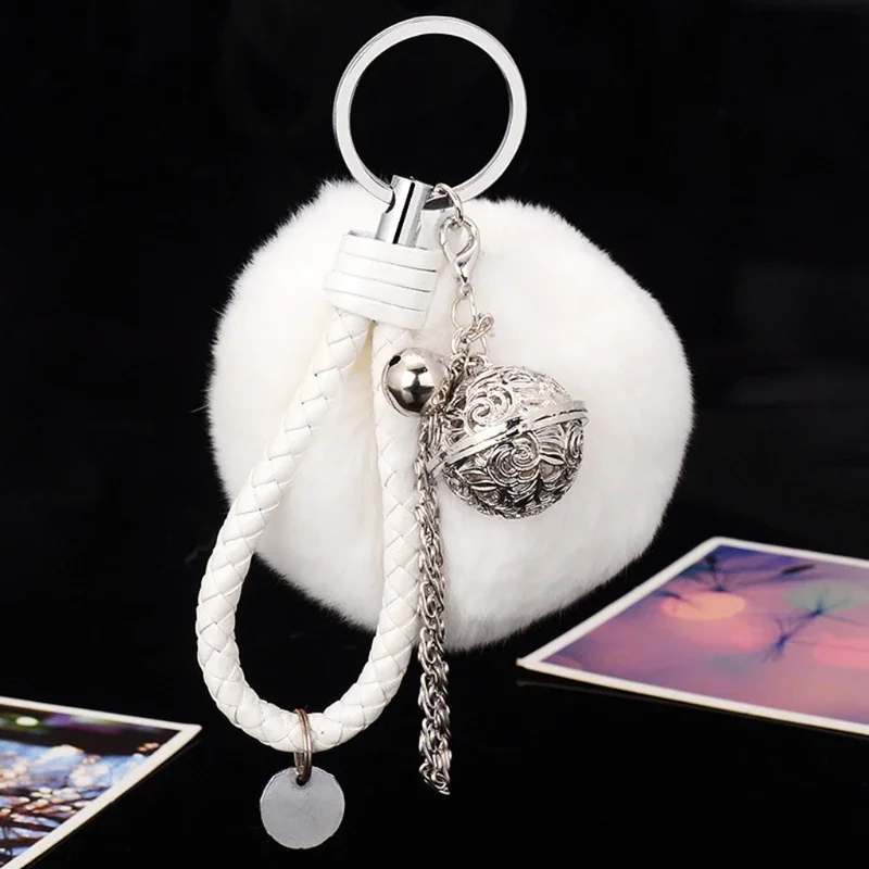 

1Pc 2021 Cute Rabbit Fur Ball Pompom Pendant Keychain Braided Rope Keychain Car Accessories Key Ring Toy Gifts