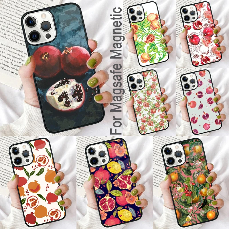 Тропический гранатовый узор магнитный мягкий чехол для телефона iPhone 16 Promax 15 Pro 13 14