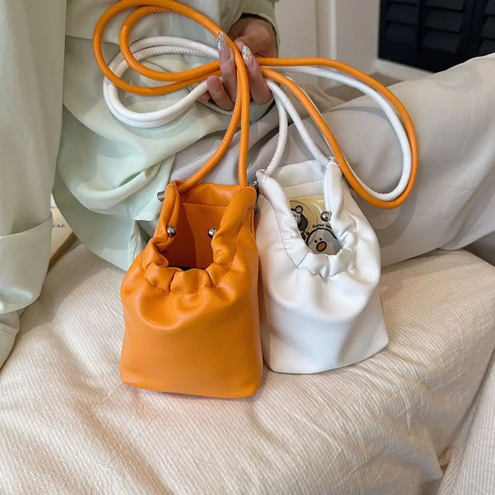 Candy Color Mobile Phone Bag Soft Leather Mini Drawstring Crossbody Bag Single Shoulder Bag Simple Trendy Women's Bag