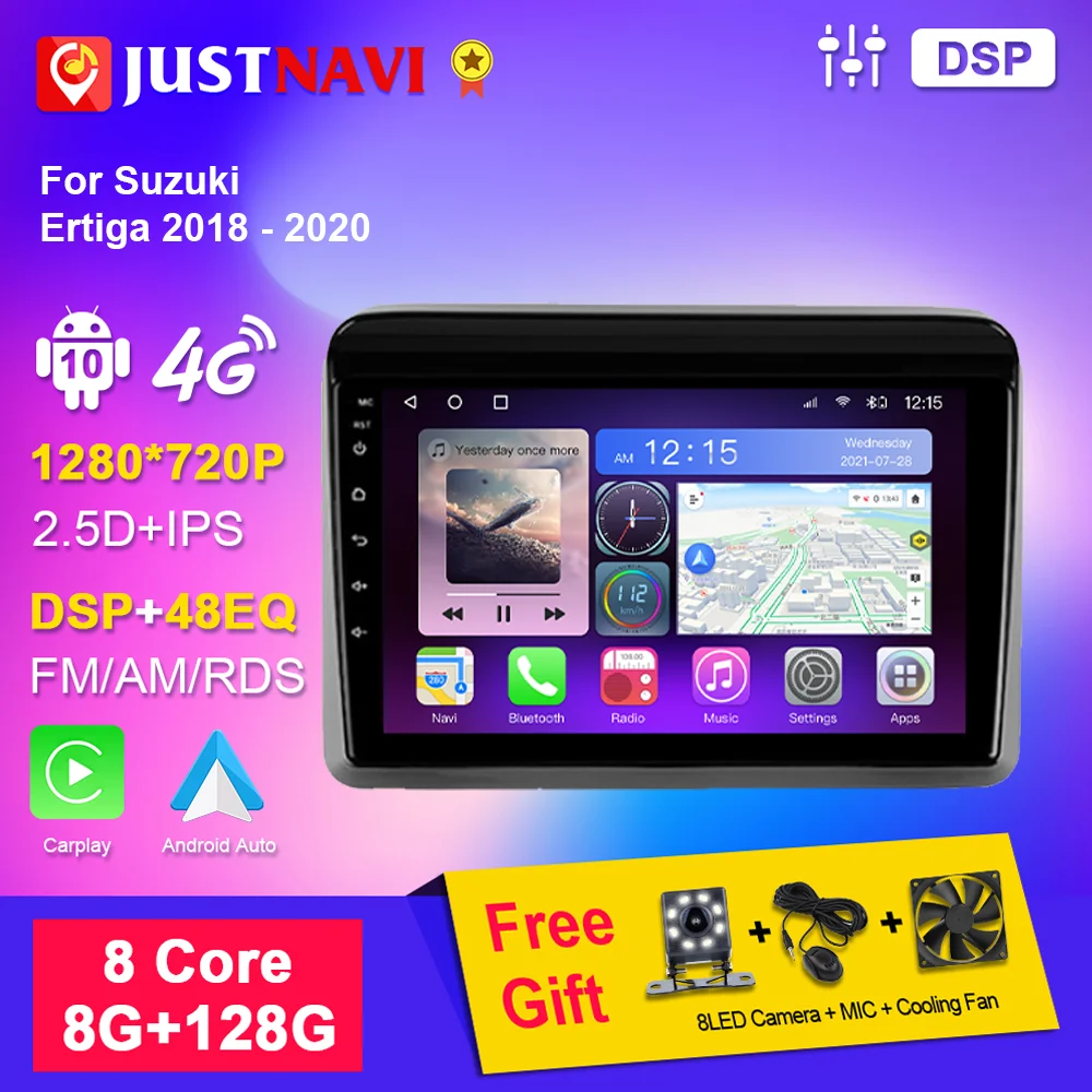 

JUSTNAVI Android 10 для Suzuki ERTIGA 2018-2020 автомобильное радио 4G WIFI Carplay Авто 2 Din DVD 4G WIFI Мультимедиа 9 дюймов головное устройство IPS