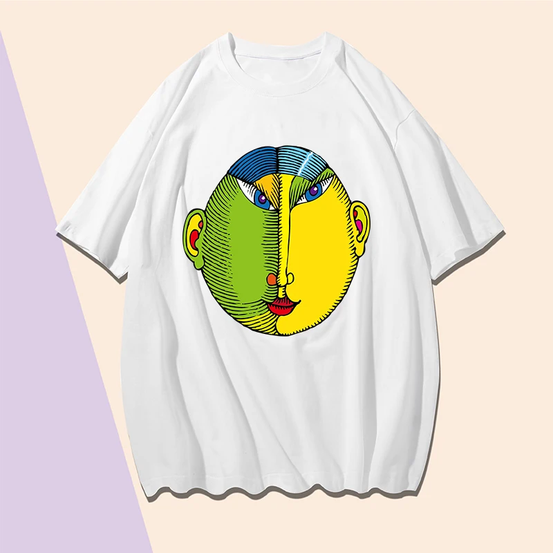 

Желтая, зеленая футболка с принтом маски, свободная футболка с коротким рукавом и круглым вырезом, размер L, XL, XXL, XXXL, белая хлопковая повседневная одежда