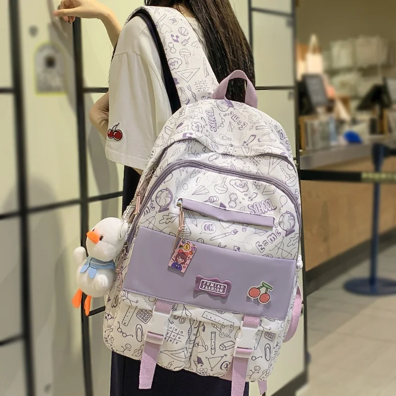 

Женский водонепроницаемый рюкзак с мультипликационным принтом, школьная сумка для девушек, Модный женский ранец для ноутбука и колледжа, к...