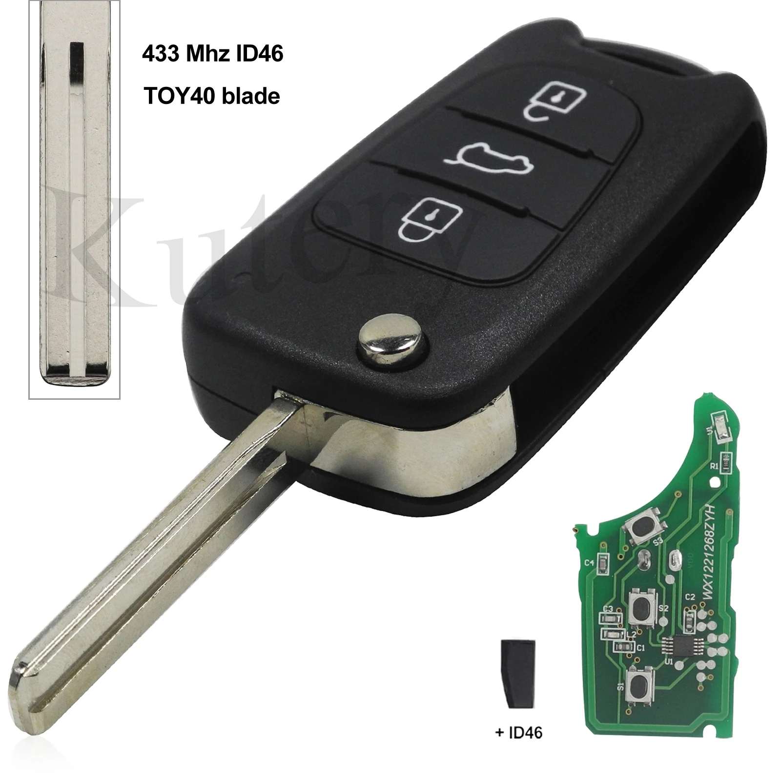 

Kutery 3 кнопки откидной складной 433 МГц ID46 дистанционный Автомобильный ключ для Kia Rio 3 Picanto Ceed Cerato Sportage K2 K3 K5