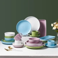 european and american solid color matte ceramic tableware household dish set combination korean style dinner plate