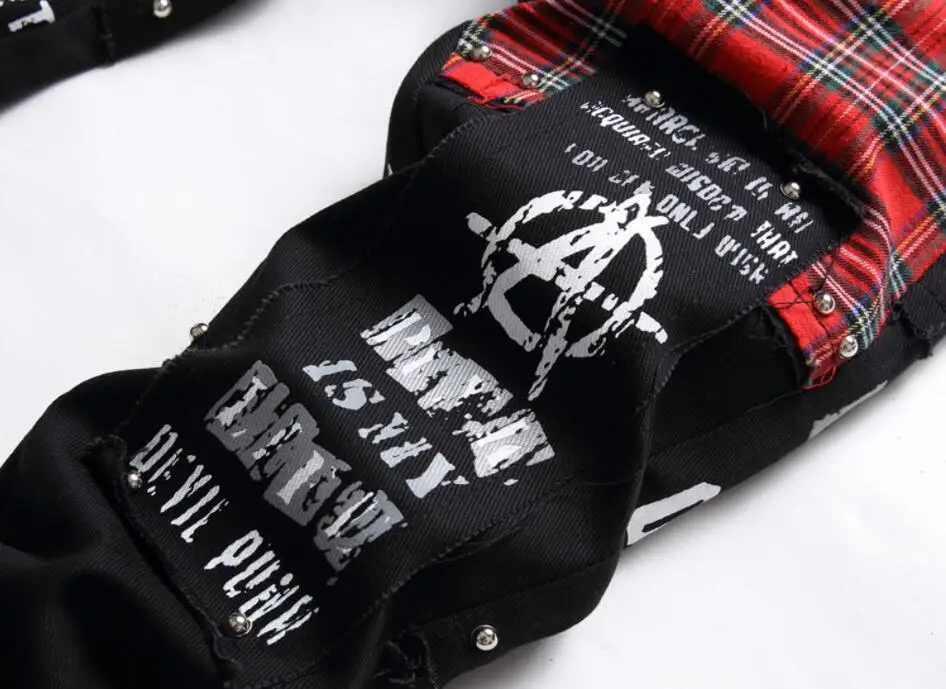 Джинсы мужские в стиле панк уличная одежда пэчворк джинсовые брюки хип-хоп